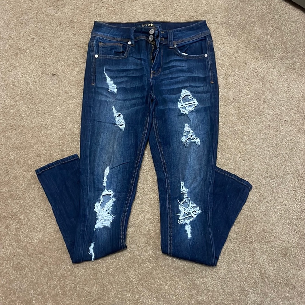 Indigo rein, size 5, 55% cotton, mid rise.